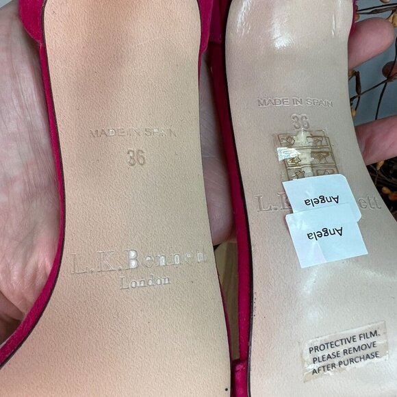 L.K. Bennett DORA Suede Open Toe Sandal Heel Shoes Size 36EU Pink Fuschia - Picture 11 of 11